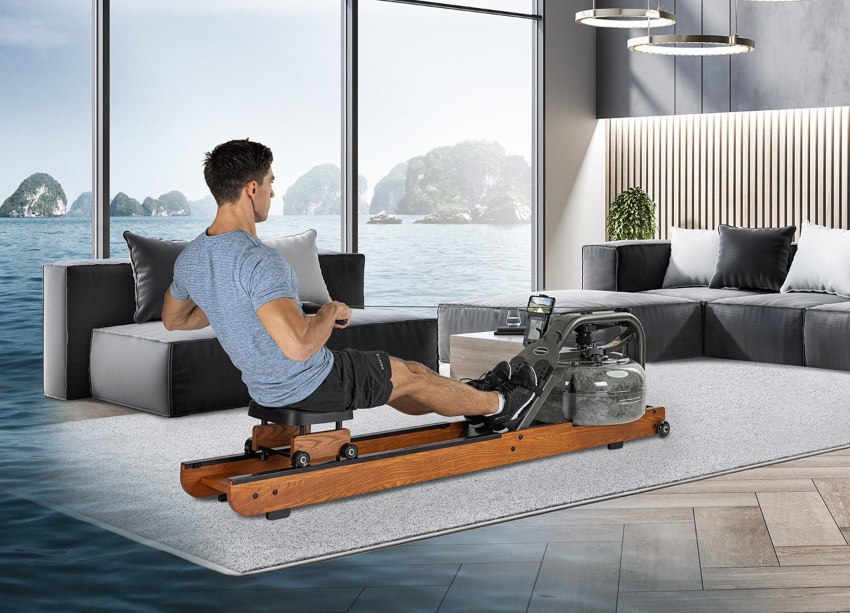 Fluid-Rower-Apollo-PRO-XL-Wasser-Holz-Rudergeraet-Dual-Rail