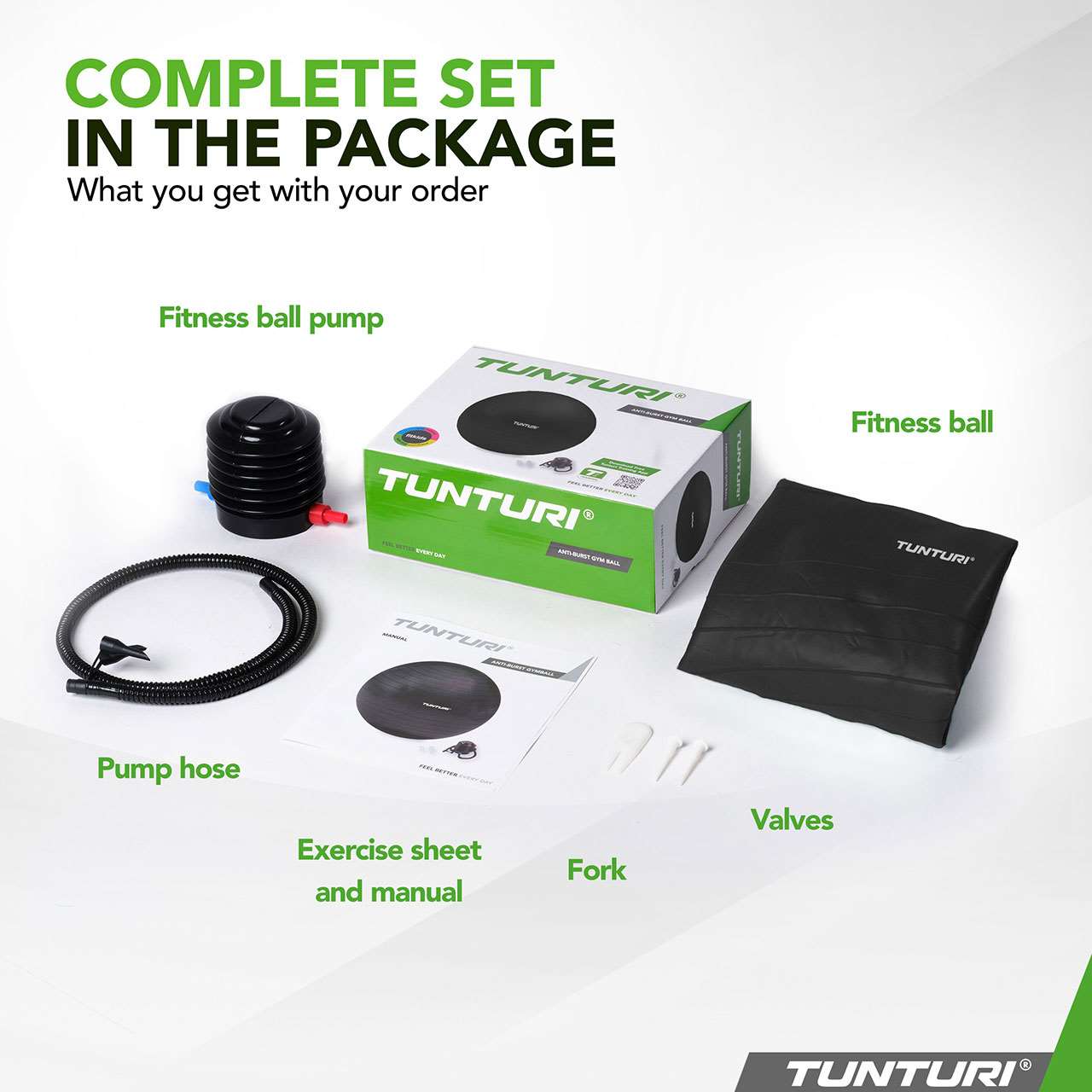 Tunturi ABS Gymnastikball reissfest 65 cm Schwarz