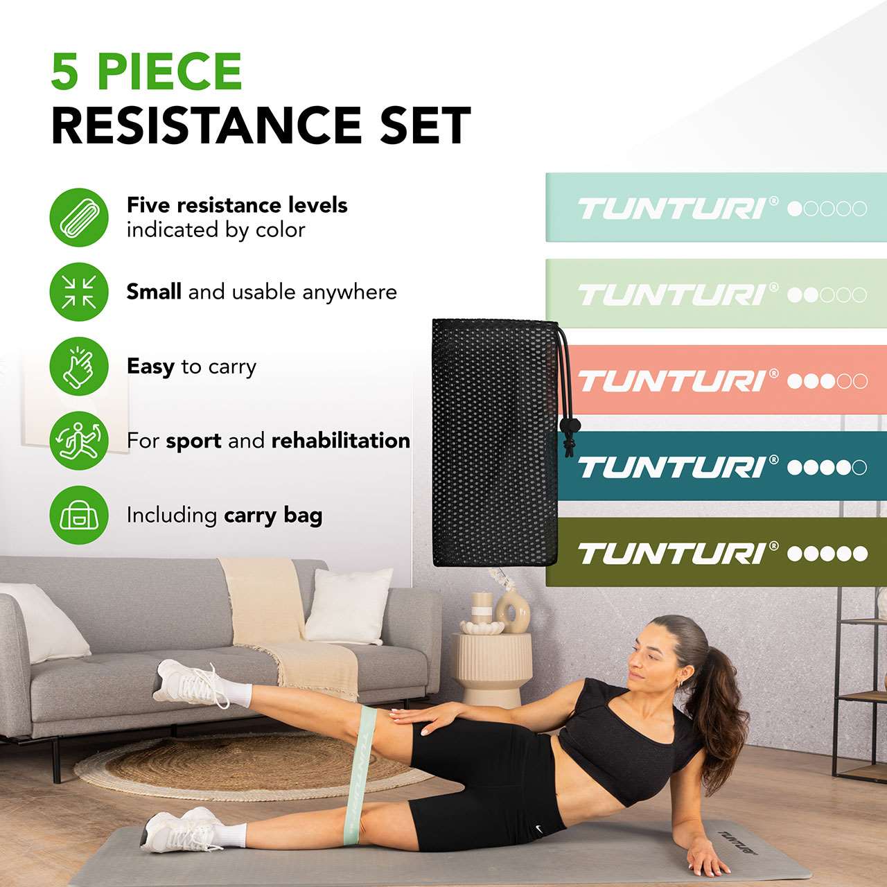 Tunturi Mini Resistance Band Set, 5-teilig