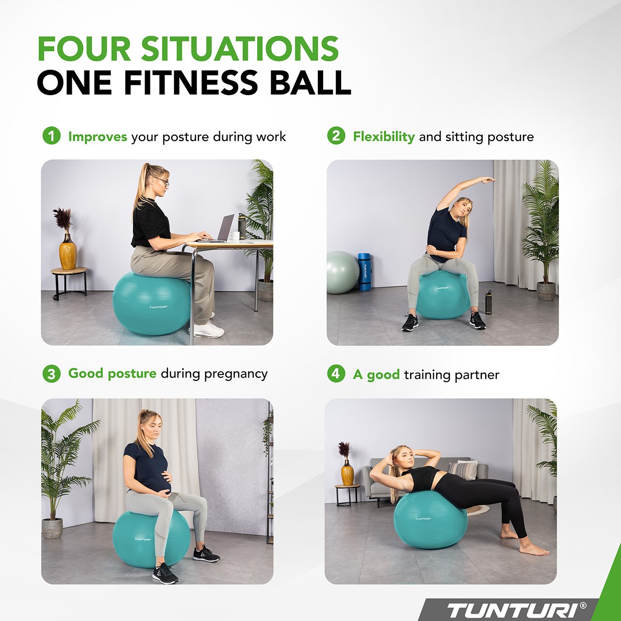 Tunturi Gym Ball - Balle de fitness indéchirable ABS 65 cm turquoise