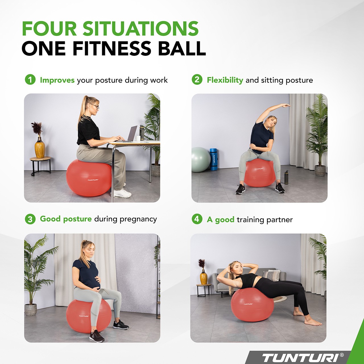 Tunturi Gym Ball - Balle de fitness indéchirable ABS 65 cm rose gold