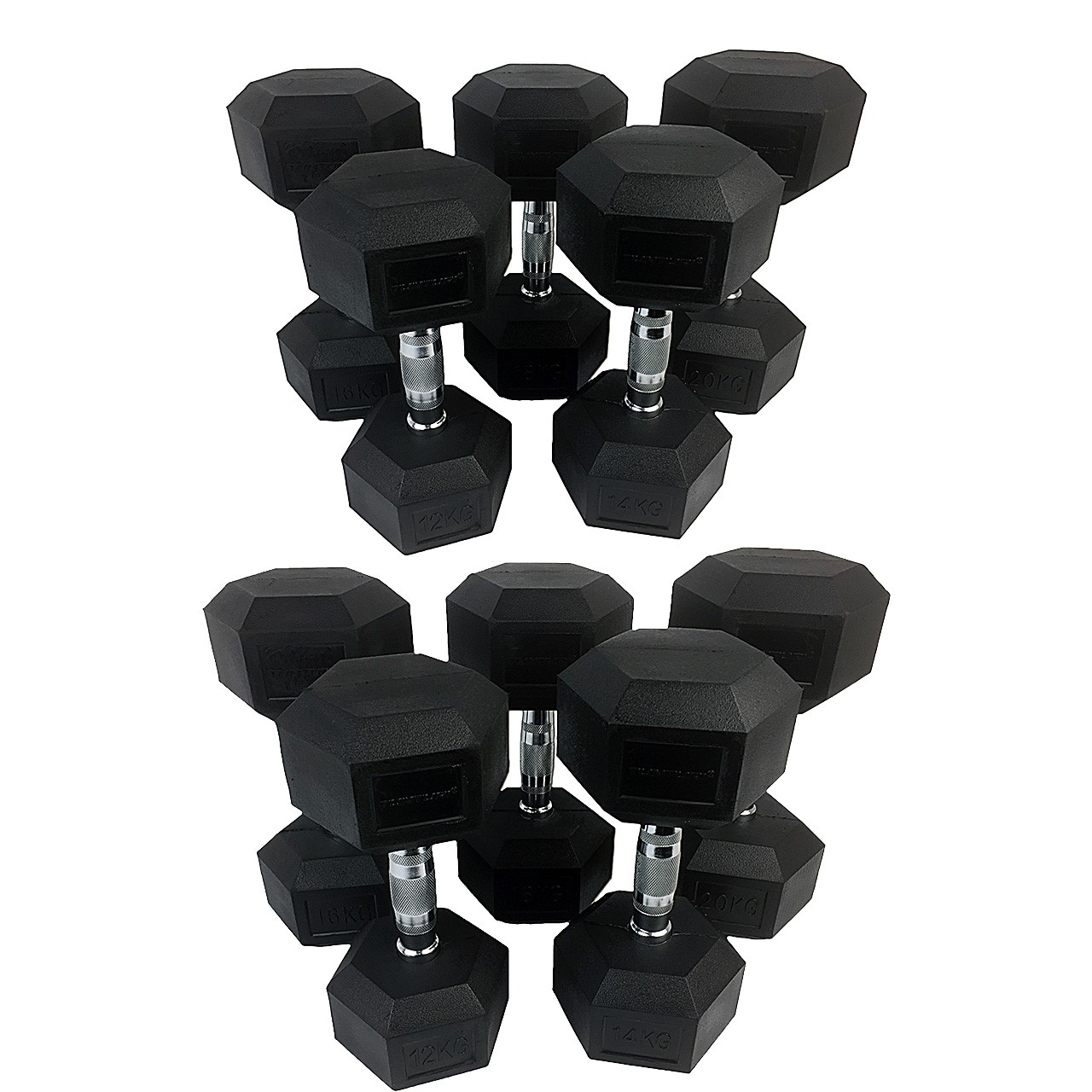 Tunturi Hex Rubber Dumbbell 12 – 20 kg, 10-piece Tunturi Hex Rubber Dumbbell 12 – 20 kg, 10-piece