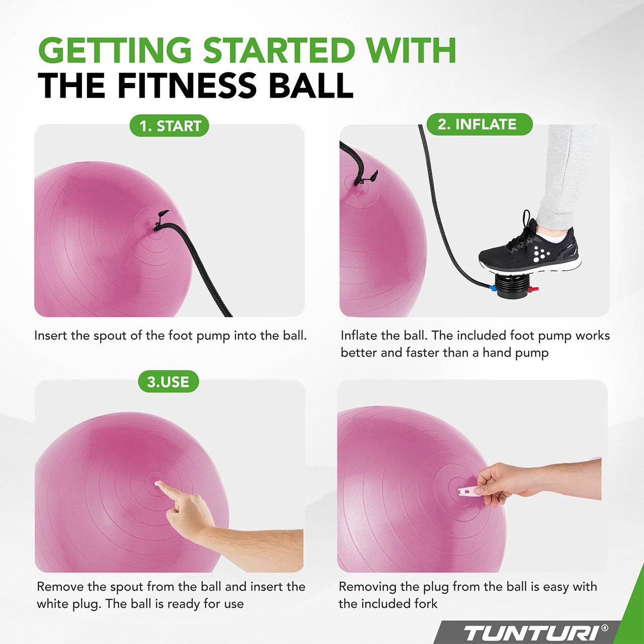 Tunturi Gym Ball - Fitnessball reissfest ABS 65 cm Violett