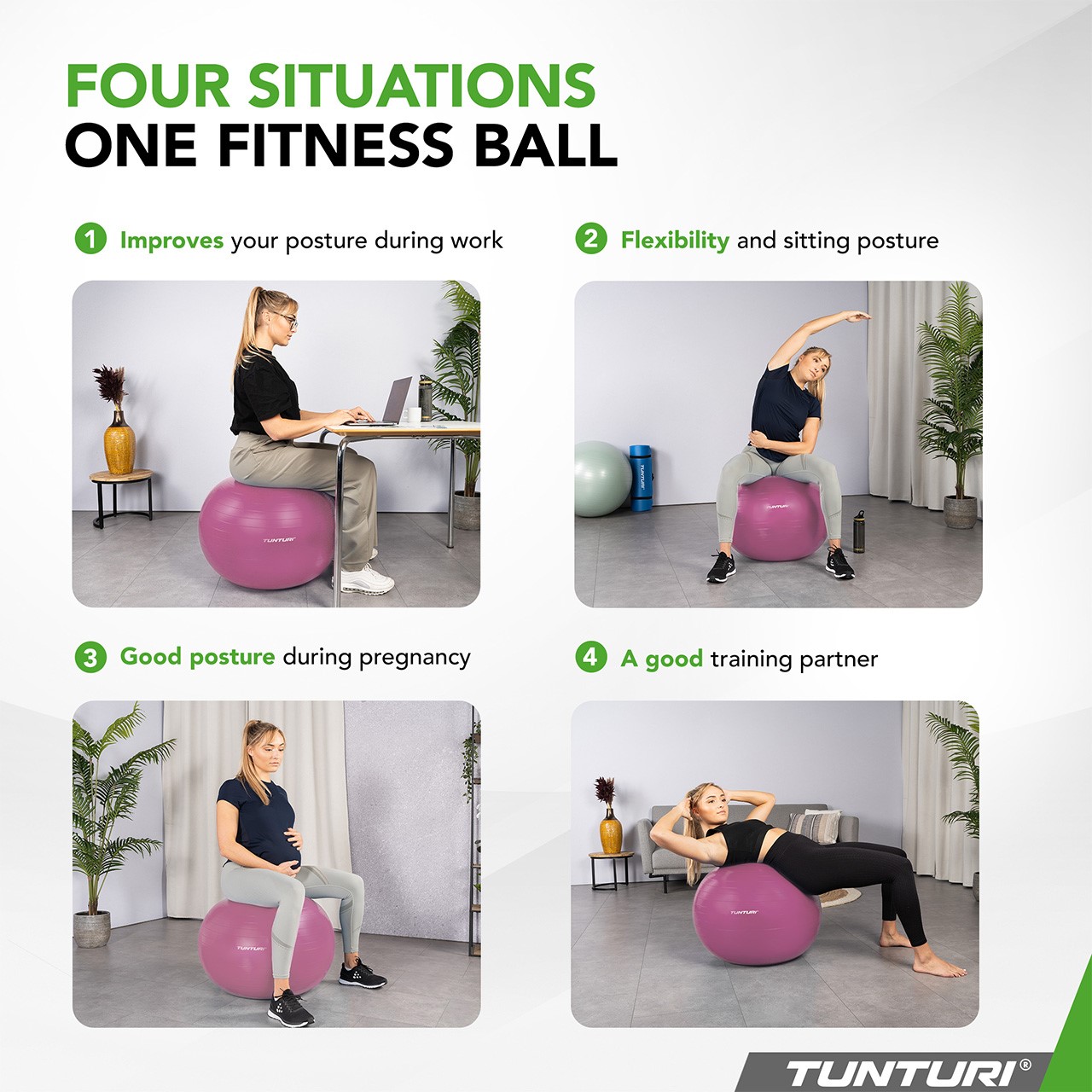 Tunturi Gym Ball - Balle de fitness indéchirable ABS 65 cm violet