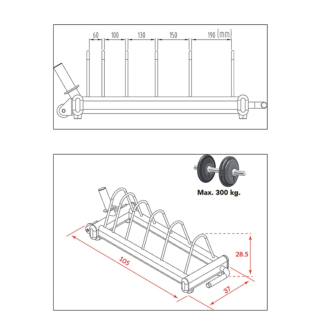 Tunturi Bumper Plate Carry Rack Support sur roulettes