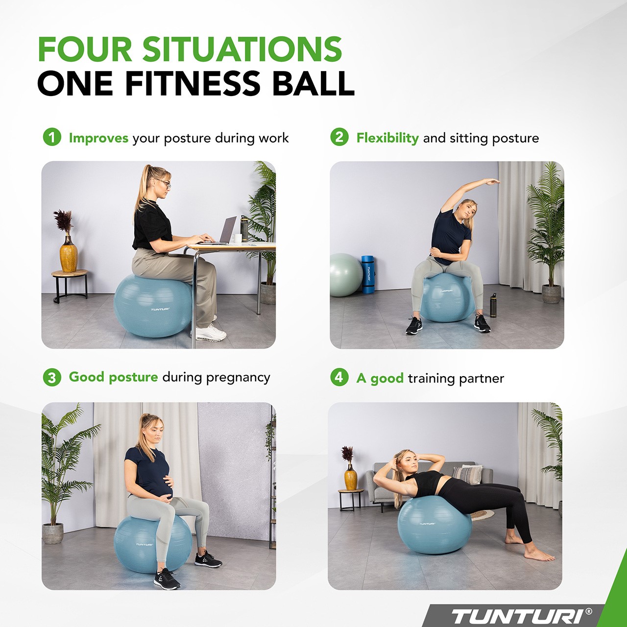 Tunturi Gym Ball - Balle de fitness indéchirable ABS 65 cm bleu clair